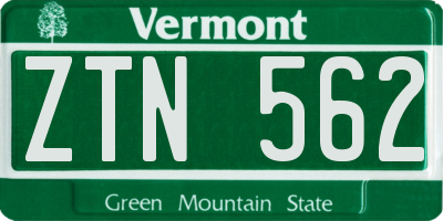 VT license plate ZTN562