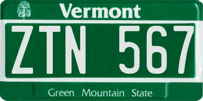VT license plate ZTN567