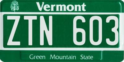 VT license plate ZTN603