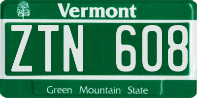 VT license plate ZTN608