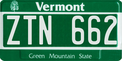 VT license plate ZTN662