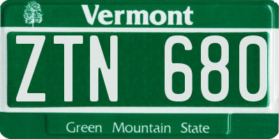 VT license plate ZTN680