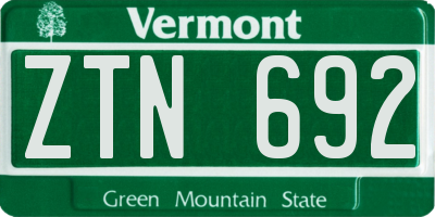 VT license plate ZTN692