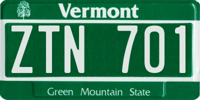 VT license plate ZTN701