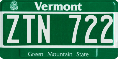 VT license plate ZTN722
