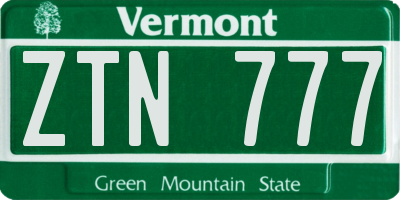 VT license plate ZTN777