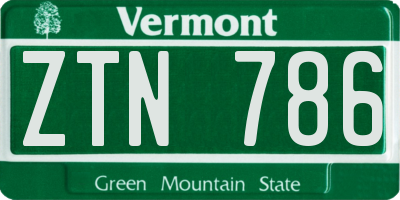VT license plate ZTN786