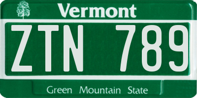 VT license plate ZTN789