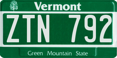 VT license plate ZTN792