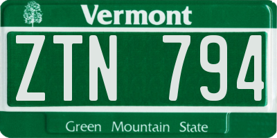 VT license plate ZTN794