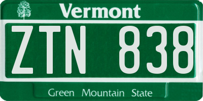 VT license plate ZTN838