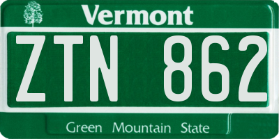 VT license plate ZTN862
