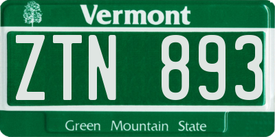 VT license plate ZTN893