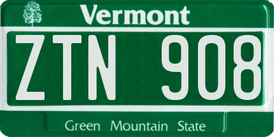 VT license plate ZTN908