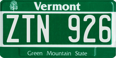 VT license plate ZTN926