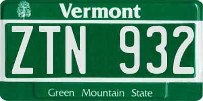 VT license plate ZTN932