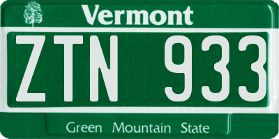 VT license plate ZTN933