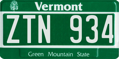 VT license plate ZTN934