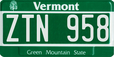 VT license plate ZTN958