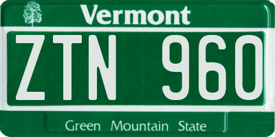 VT license plate ZTN960