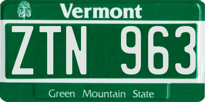 VT license plate ZTN963