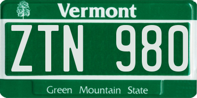 VT license plate ZTN980