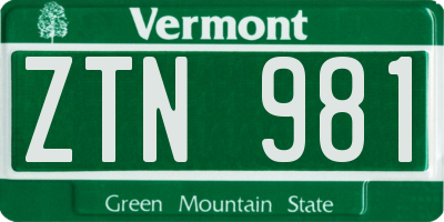 VT license plate ZTN981