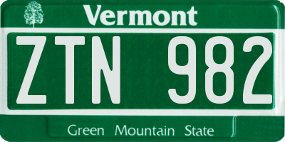 VT license plate ZTN982