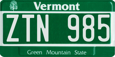VT license plate ZTN985