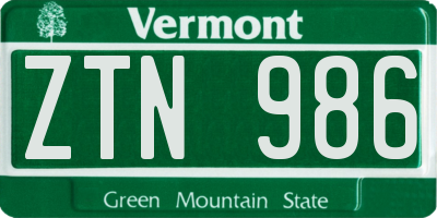 VT license plate ZTN986