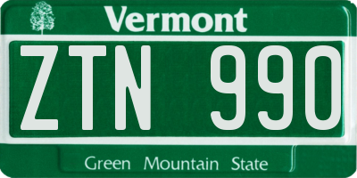 VT license plate ZTN990