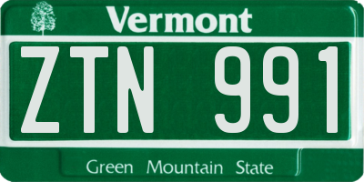 VT license plate ZTN991