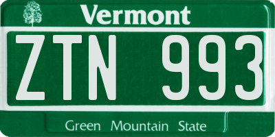 VT license plate ZTN993