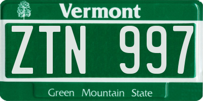 VT license plate ZTN997