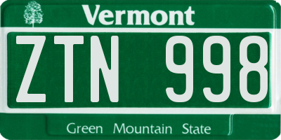 VT license plate ZTN998
