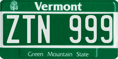 VT license plate ZTN999