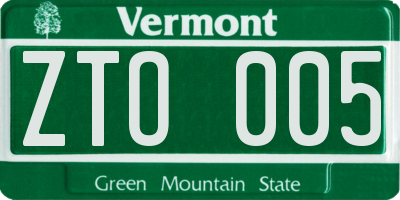 VT license plate ZTO005