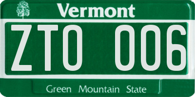 VT license plate ZTO006