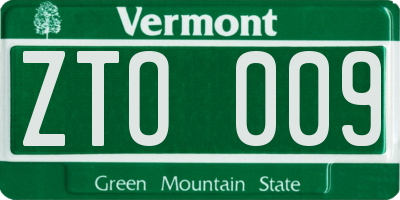 VT license plate ZTO009