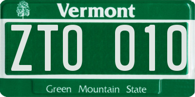 VT license plate ZTO010