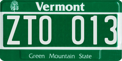 VT license plate ZTO013