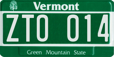 VT license plate ZTO014