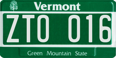 VT license plate ZTO016