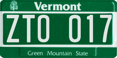 VT license plate ZTO017