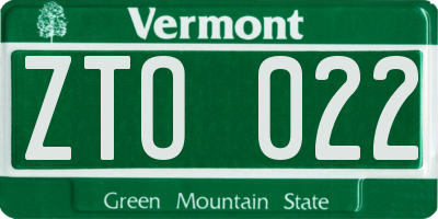 VT license plate ZTO022