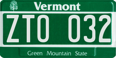 VT license plate ZTO032