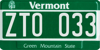 VT license plate ZTO033