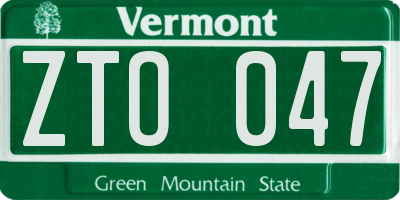 VT license plate ZTO047