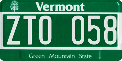 VT license plate ZTO058