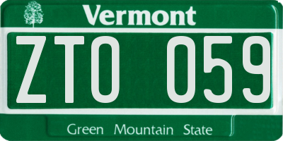 VT license plate ZTO059